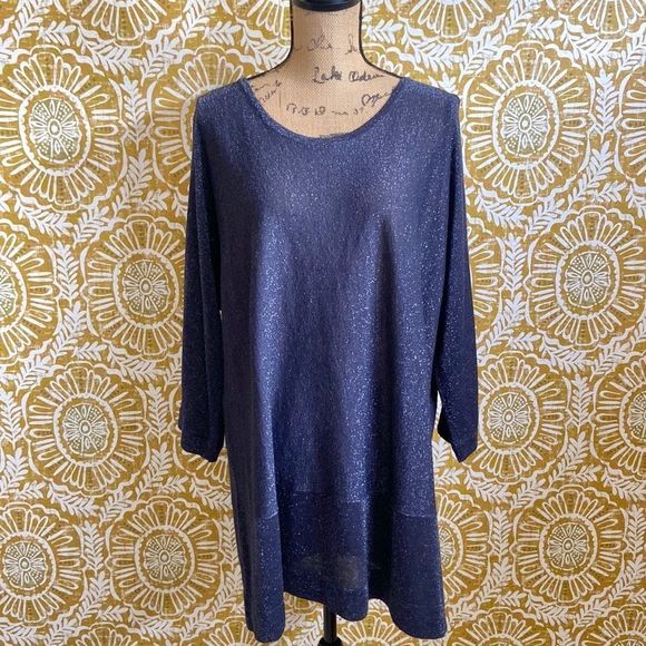 NWT Soft Surroundings Eudora Woven Cold Shoulder Twinkle Sweater in Navy size 1X - Picture 2 of 10